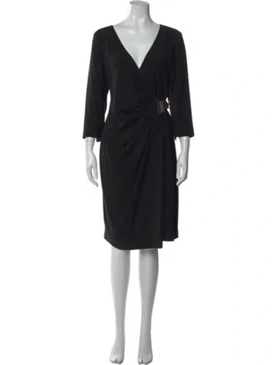 Pre-owned St John V-neck Knee-length Dress In Black