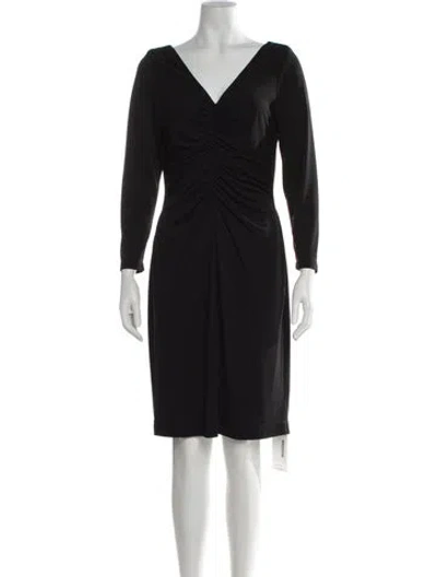 Pre-owned St John V-neck Knee-length Dress In Black