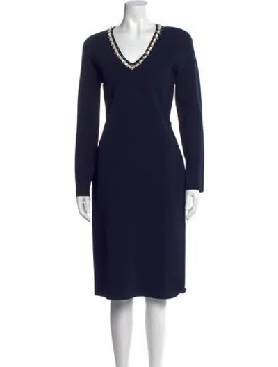 Pre-owned St John V-neck Knee-length Dress In Black