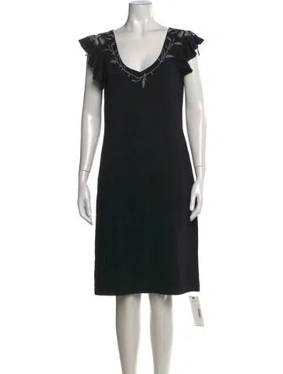 Pre-owned St John V-neck Knee-length Dress In Black