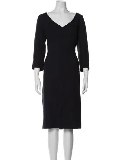Pre-owned St John V-neck Knee-length Dress In Black