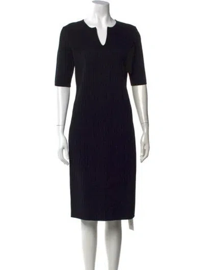 Pre-owned St John V-neck Knee-length Dress In Black