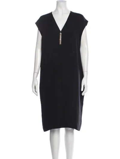 Pre-owned St John V-neck Knee-length Dress In Black