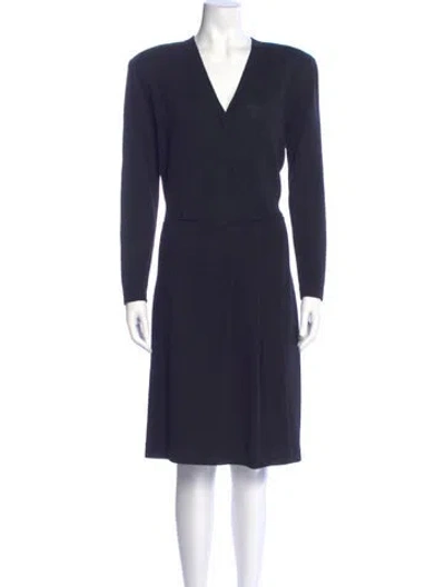 Pre-owned St John V-neck Knee-length Dress In Blue