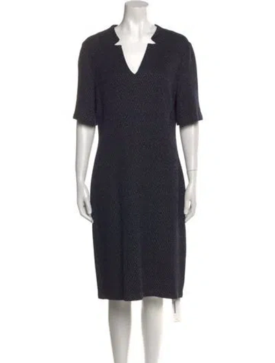 Pre-owned St John V-neck Knee-length Dress In Blue