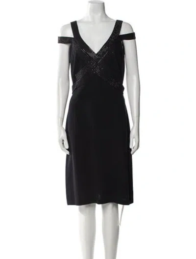 Pre-owned St John V-neck Knee-length Dress In Blue