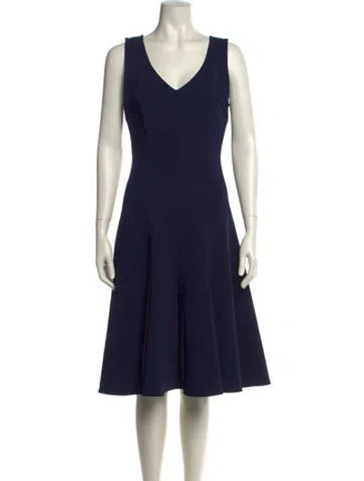 Pre-owned St John V-neck Knee-length Dress In Blue
