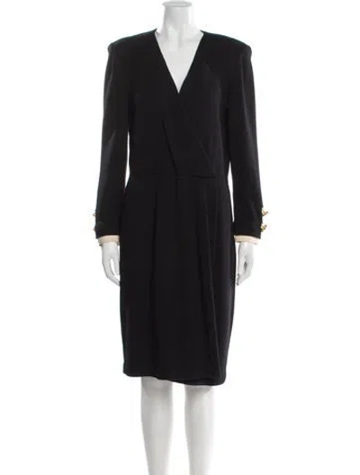 Pre-owned St John V-neck Knee-length Dress In Blue