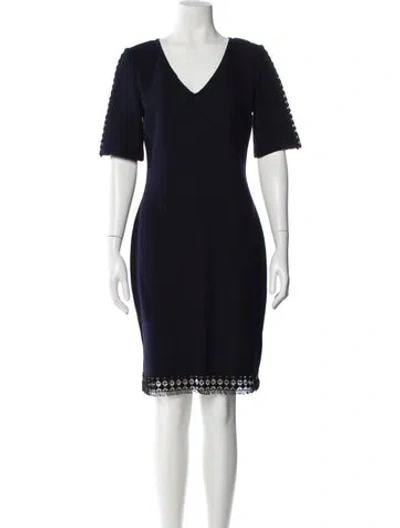Pre-owned St John V-neck Knee-length Dress In Blue