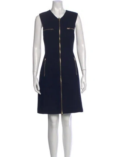 Pre-owned St John V-neck Knee-length Dress In Blue
