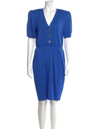 Pre-owned St John V-neck Knee-length Dress In Blue