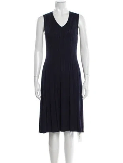Pre-owned St John V-neck Knee-length Dress In Blue