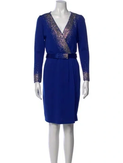 Pre-owned St John V-neck Knee-length Dress In Blue