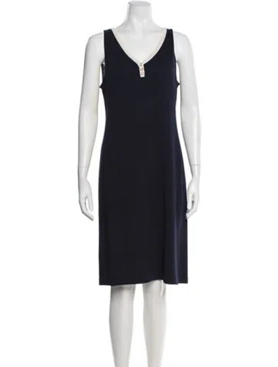 Pre-owned St John V-neck Knee-length Dress In Blue
