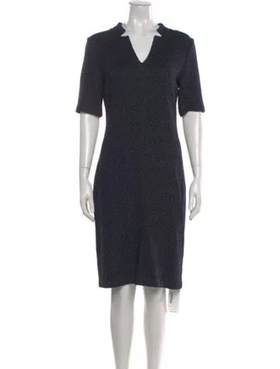 Pre-owned St John V-neck Knee-length Dress In Blue