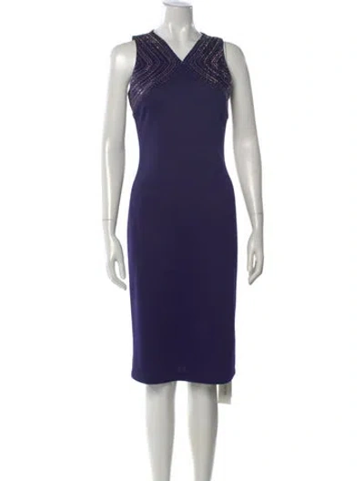 Pre-owned St John V-neck Knee-length Dress In Blue