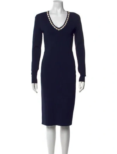 Pre-owned St John V-neck Knee-length Dress In Blue
