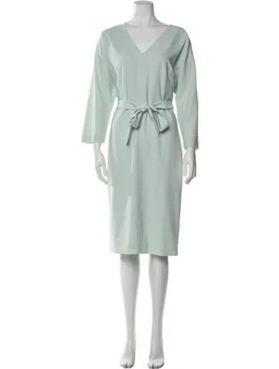 Pre-owned St John V-neck Knee-length Dress In Blue