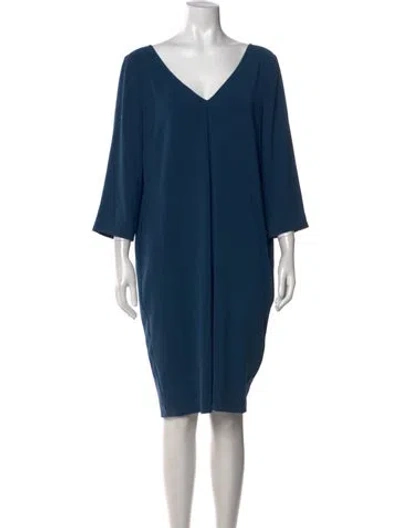 Pre-owned St John V-neck Knee-length Dress In Blue
