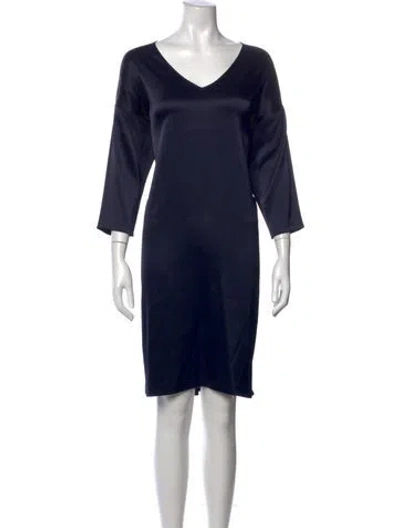 Pre-owned St John V-neck Knee-length Dress In Blue