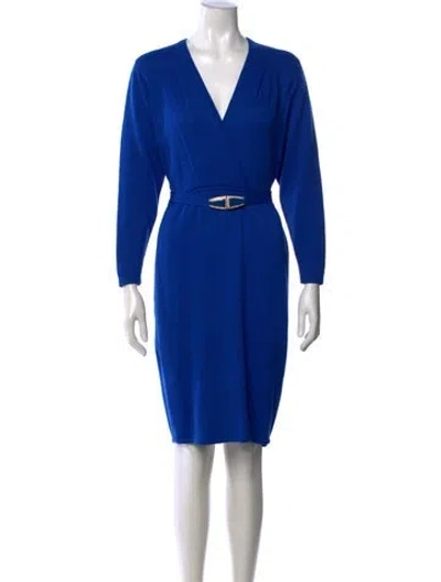 Pre-owned St John V-neck Knee-length Dress In Blue