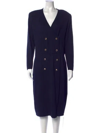 Pre-owned St John V-neck Knee-length Dress In Blue