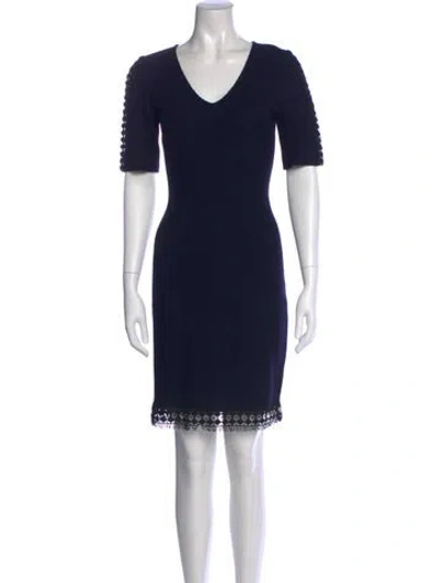 Pre-owned St John V-neck Knee-length Dress In Blue