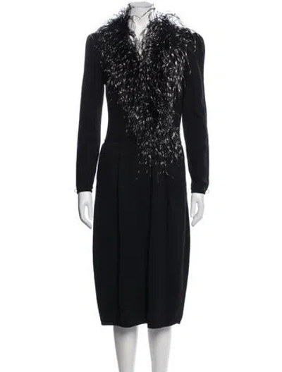Pre-owned St John V-neck Knee-length Dress In Blue
