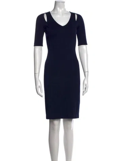 Pre-owned St John V-neck Knee-length Dress In Blue