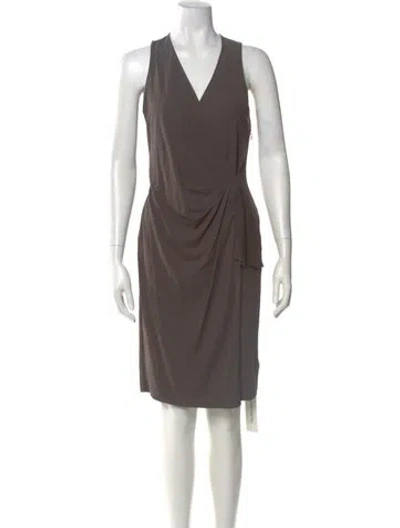 Pre-owned St John V-neck Knee-length Dress In Brown