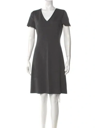 Pre-owned St John V-neck Knee-length Dress In Gray