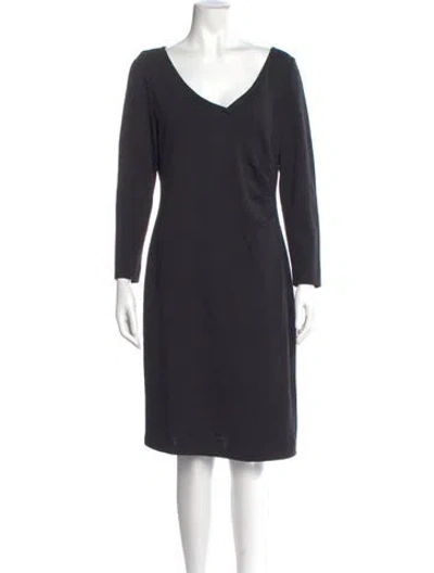Pre-owned St John V-neck Knee-length Dress In Gray