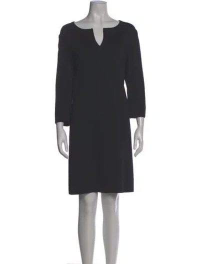 Pre-owned St John V-neck Knee-length Dress In Gray