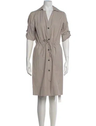 Pre-owned St John V-neck Knee-length Dress In Gray