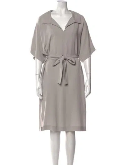 Pre-owned St John V-neck Knee-length Dress In Gray