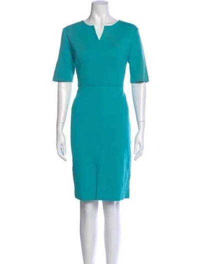 Pre-owned St John V-neck Knee-length Dress In Green