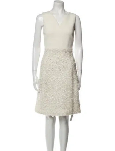 Pre-owned St John V-neck Knee-length Dress In Neutral