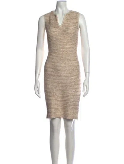 Pre-owned St John V-neck Knee-length Dress In Neutral