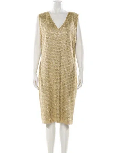 Pre-owned St John V-neck Knee-length Dress In Neutral