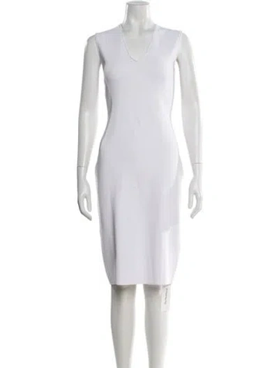 Pre-owned St John V-neck Knee-length Dress In Neutral