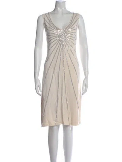 Pre-owned St John V-neck Knee-length Dress In Neutral