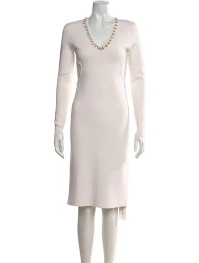 Pre-owned St John V-neck Knee-length Dress In Neutral