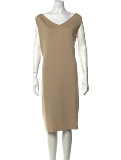 Pre-owned St John V-neck Knee-length Dress In Neutrals
