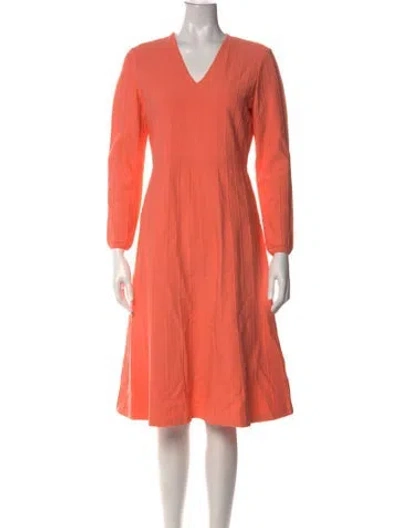 Pre-owned St John V-neck Knee-length Dress In Orange