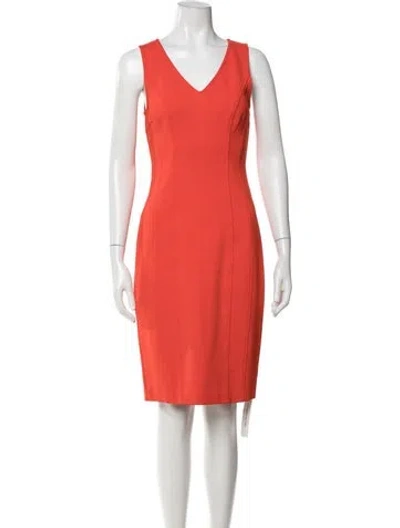 Pre-owned St John V-neck Knee-length Dress In Orange