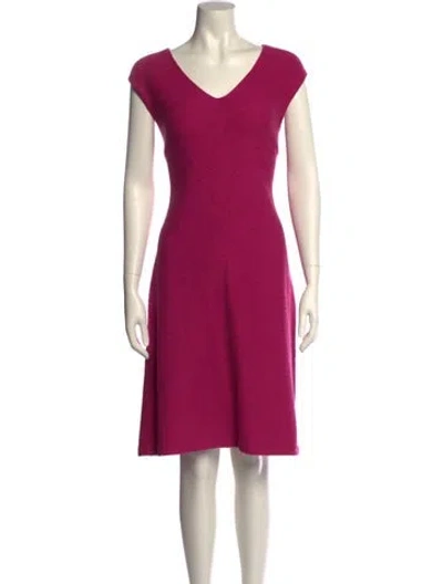 Pre-owned St John V-neck Knee-length Dress In Pink