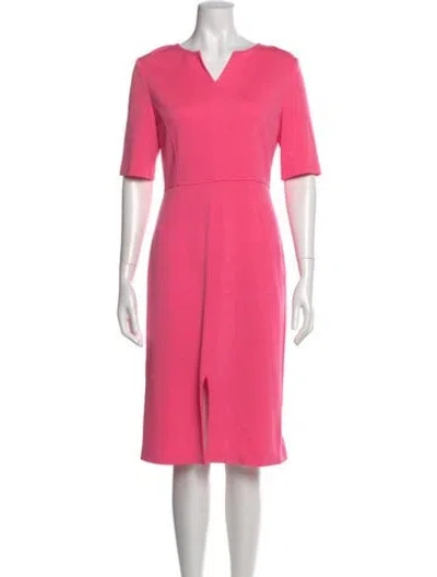 Pre-owned St John V-neck Knee-length Dress In Pink