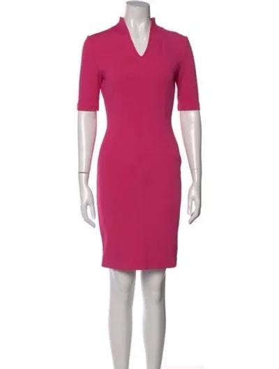 Pre-owned St John V-neck Knee-length Dress In Pink