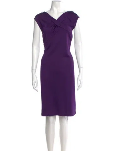 Pre-owned St John V-neck Knee-length Dress In Purple