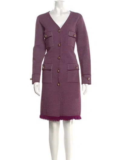 Pre-owned St John V-neck Knee-length Dress In Purple